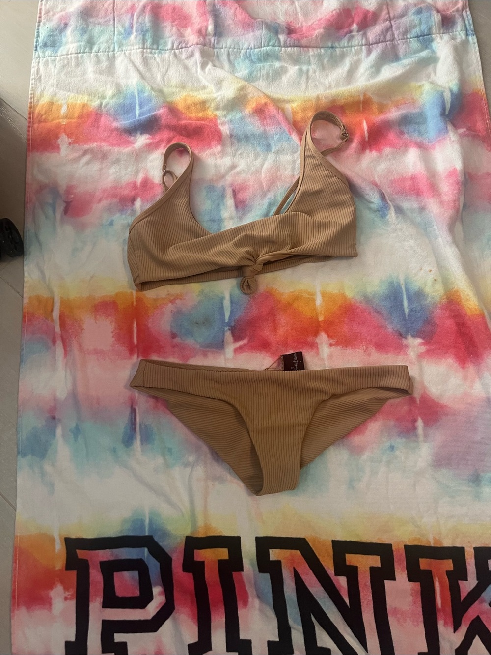 Frankie's Bikinis Ribbed Tan Swim Top & bottom!